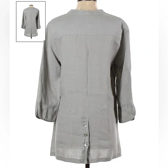 Multiples 100% Linen Long Sleeve Button Down Tunic Top. Size Small. - Picture 2 of 10